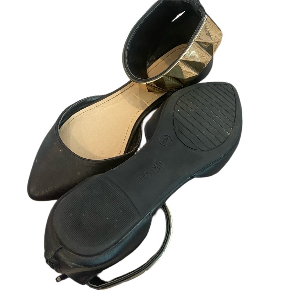 JUSTFAB Black Flat Closed Toe Shoes Gold Trim On Ankle - Size 6 - Picture 3 of 7